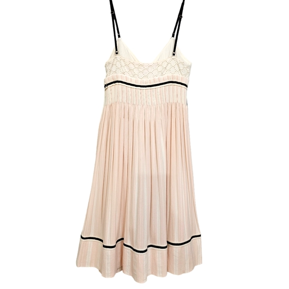 Anthropologie Coven Vanilla Pink Stripe Knit Ruched Waist w/Eyelet Midi Dress - Picture 14 of 17